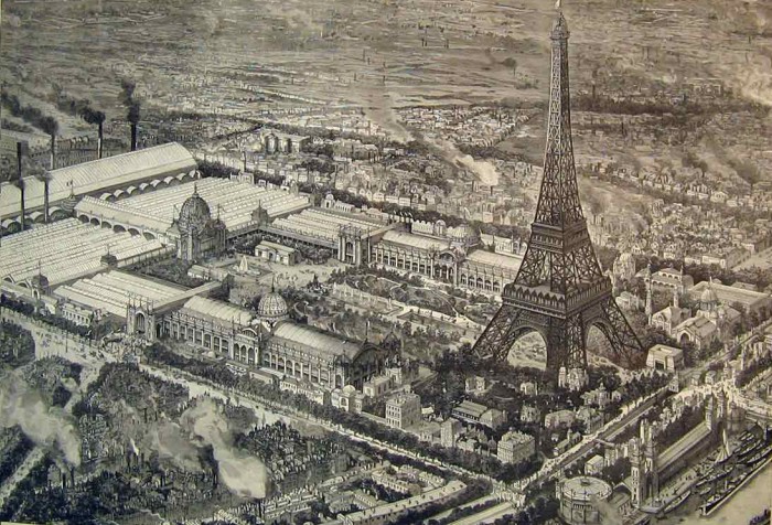 старинная открытка Париж и Эйфелева башня