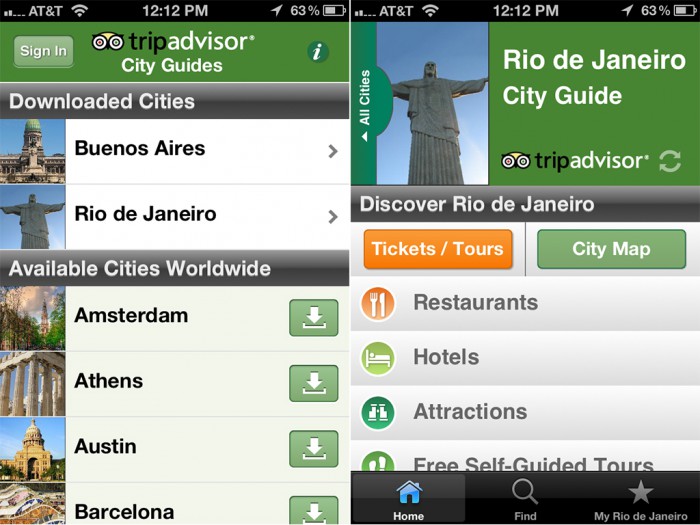 TripAdvisor City Guides, передвижения и карты местности